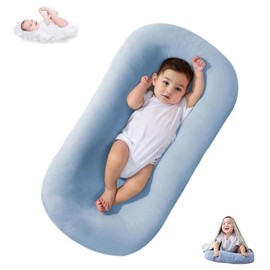 Lucakuins Baby Lounger, Bionic Design, Newborn to 24 Months, Soft Organic Cotton Breathable Lounger Pillow, Blue