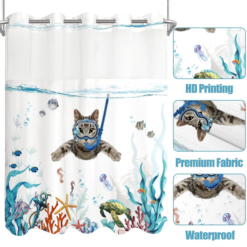 Fowocu No Hook Shower Curtain with Snap in Liner Funny