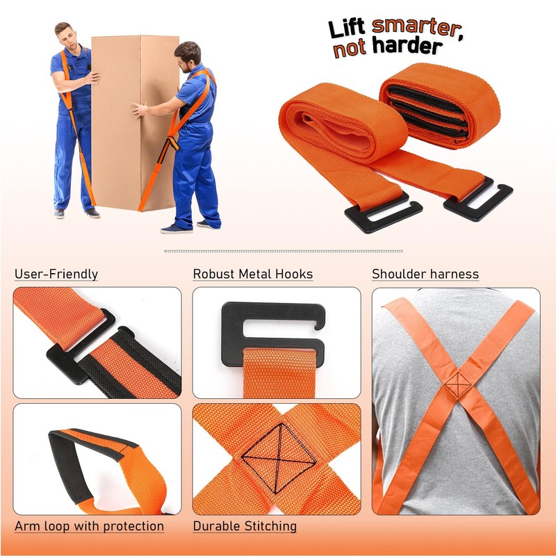Riwer 2-Person Shoulder Strap Transport Belt Lifting Straps for Movers,