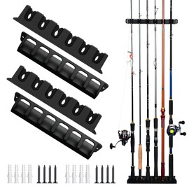 Shackcom Pack of 2 Rod Stands Fishing Rod Stands Fishing Rod Holder Wall Vertical/Horizontal Fishing Rod Holder for Wall Mounting A Black Vertical Rod Stand for 6 Rods