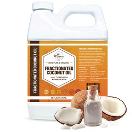 Organic Fractionated Coconut Oil (16 oz) Premium Grade Non-GMO; Cold Pressed | 100% Pure Fractionated Coconut Oil for Skin, Face, Hair, Soap Making | Ideal Carrier for Essential Oils | 16 FL OZ