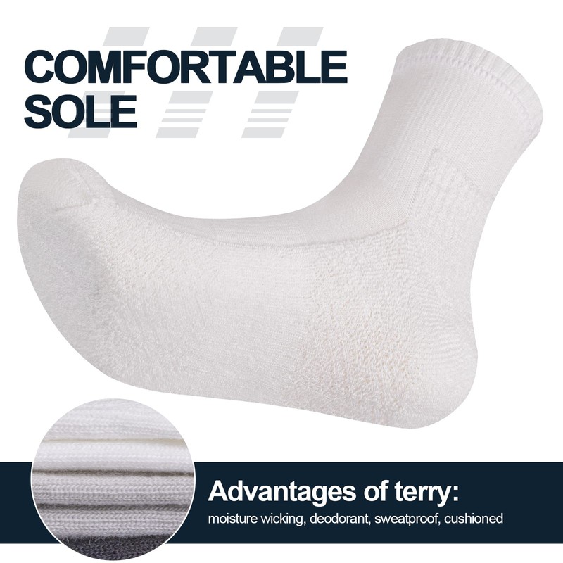 YUEDGE Women's Moisture Wicking Comfy White Cotton Cushioned Athletic Mid