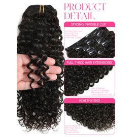 Lacer Jerry Curly Human Hair Clip in Extensions 3B 3C Curly Clip in Human Hair Extensions Natural Color 100% Brazilian African American Hair Extension (14 inch, Jerry Curly #1B)