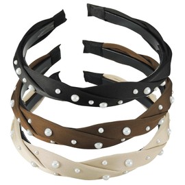 scicent Hair Band 3 Pieces Women Sparkly Beaded Headband Embellished Jeweled Crystal Hairband Wide Hair Hoops for Evening Formal Occasion Christmas Birthday Wedding Bridal Party Alice Band - 29815