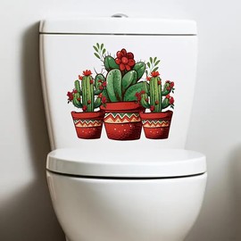 Cactus Flower Leaf Toilet Cover Sticker Decals,Pumpkin Flower Waterproof Toilet Lid Tank Seat Decals Cistern Self-Adhesive Bathroom Wall Sticker