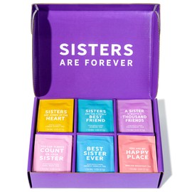 Thoughtfully Thoughtfully Gourmet, Sisters are Forever Tea Gift Set, Tea Sampler Includes 6 Flavors of Tea with Inspirational Quotes, Great Sister Gifts, Set of 90