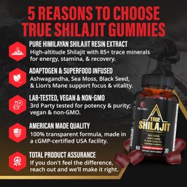 Himalayan Natural Shilajit Gummies for Men – Made in USA, True Gold Pure Himalayan Shilajit for Men Gummies, Energy & Focus Support with Ashwagandha & Sea Moss, Vegan, 60 Count