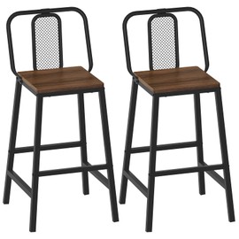 YATINEY Set of 2 Bar Stools, 24.2 Inch Barstools for Kitchen Counter, High Backrest Counter Height Stools, Bar Chairs for Pub, Island, Coffee Nook, Study, Walnut and Black BY01L2BHY1