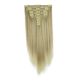 Lydell 20" Long Straight 8 PCS Set Hair Extension Thick Clip in on Synthetic Extensions for Women (15BT613 Blonde Mix)