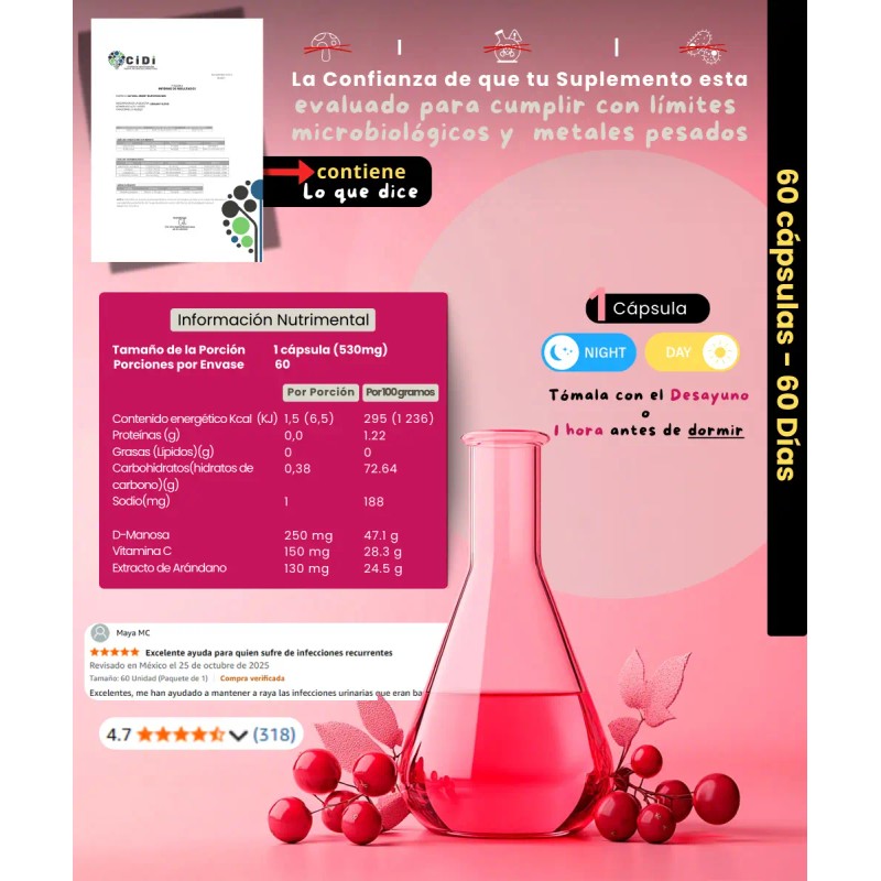 Urinary Blend Vitaminas Tracto Urinario Manosa Extracto Arándano Cápsulas