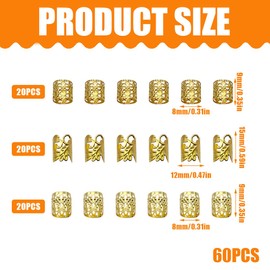 BEPSYOM Pack of 60 Aluminium Dread Lock, Metal Cuffs Dreadlocks, Hair Accessories, Braiding Hair Jewellery, Dreadlocks Accessories (Gold)