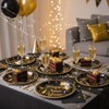100 Pcs Happy New Year Paper Plates Oval,Black Gold,10.6"x12.6"