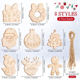 MELLIEX Pack of 16 Christmas Tree Pendants, Wood, Wooden Christmas Tree Decoration Pendants, Christmas Decoration for Christmas Gifts, DIY Crafts Gift Box