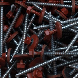 4.8 x 100 mm Roofing Screws, Hex Head Self-Drilling Multicoloured (RAL8004 Copper Brown) Roofing Screws with EPDM Sealing Washer, Rustproof Galvanised, Sheet Metal Roofing Screws for Outdoor Use, Pack