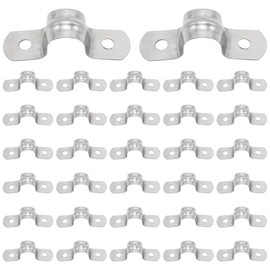 32Pcs 12mm / 1/2" Stainless Steel U Bracket Pipe Clamp, Conduit Clamps, Rigid Pipe Strap, Two Hole Cable Strap, Heavy Duty Pipe Fasten Holder for Tube, Wire Cord, Pipe(OD 12mm)