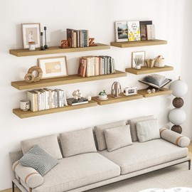 RICHFOCUS 24Inch Floating Shelves for Wall 2 Pack Shelves for Bedroom|Kitchen|Bathroom Wall Mounted Rustic Wood Floating Shelf with Invisible Brackets for Books|Storage|Decor, Oak