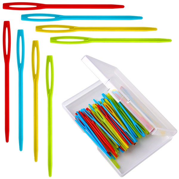 SAVITA Plastic 100pcs Large-Eye Sewing Needles, Multicolor, for Knitting, Weaving,