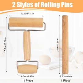2 Stk Buchenholz Nudelholz, Doppelkopf Teigroller Holz, Teigrolle mit Zwei Rollen, Rolling Pin für Nudelteig Kekse Pizza Kuchen Fondant, 2 Stile