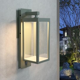 Lustrlach Outdoor Motion Sensor Wall Light for House LED Modern Outside Wall Mount Porch Light IP54 Waterproof with Clear Glass Aluminum Exterior Light Fxiture,3000K 750lm