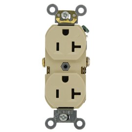 Leviton 20-Amp, 125-Volt, Narrow Body Duplex Receptacle, Straight Blade, Commercial Grade, Self Grounding, BR20-I, Ivory