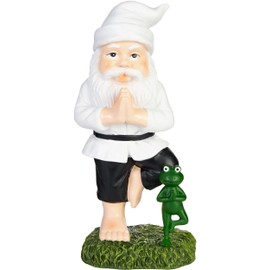 BRUBAKER Garden Gnome Yoga Exercise Tree Gnome with Frog - Garden Figure Sports Figure Vrksasana - Zen Decoration Weatherproof for Garden Camping - Garden Decoration Funny White for Outdoor Use - 24