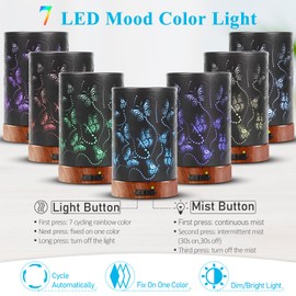 Essential Oil Diffuser - 150ML Metal Aromatherapy Diffuser for Essential Oils with 7 Colors Lights Gifts for Mom Waterless Auto Shut-Off & Ultrasonic Cool Mist Diffuser, Ambience for Home