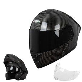Crown Racing Modular Motorcycle Helmet with Flip-Up Design, Carbon Fiber Pattern, with Extra Clear Visor, DOT Approve Full Face Helmets