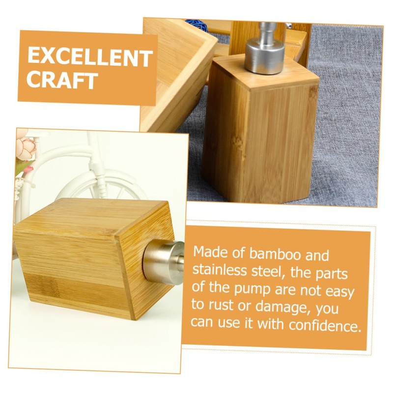 Alipis Bamboo Stainless Steel Pump Bottles 2 Pcs Refillable Soap