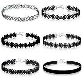 QEXUJOW Necklaces in Bijouterie 6 Pieces Choker Necklace Set Black Lace Fashion Stretch Velvet Women Girls Necklace
