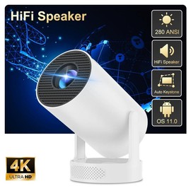 HY300 Pro HiFi White Multi-Function Projector with 180° Flexible Stand, WiFi6 & BT5.0, Portable Home Theater for Indoor & Outdoor Movies Adjustable Bluetooth