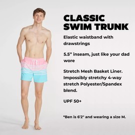 Chubbies Mens Swim Trunks – Mens Swim Shorts with 4-Way Stretch, 5.5” Beach Shorts with Elastic Waist, Drawstring, Mesh Lining, UPF 50+ (Pastel Striped, Large)