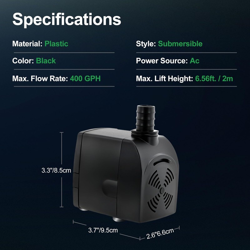 Replacement Pump 1500L/H 400GPH for LONGRUN 48'' Mirror Waterfall Fountain