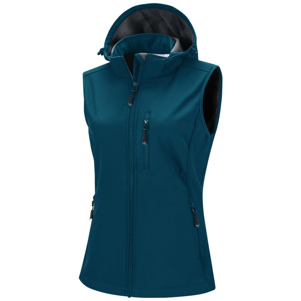 33,000ft Women's Hooded Lightweight Softshell Vest Fleece Lined Windproof Zip
