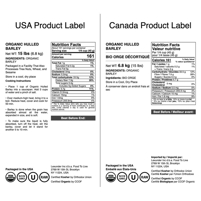 Food to Live Organic Hulled Barley, 15 Pounds – Non-GMO,