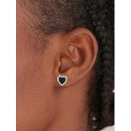 U7 Black Heart Earrings Studs 925 Sterling Silver Black Onyx Stud Earrings for Women Girls, Cubic Zirconia Heart Stud Earrings