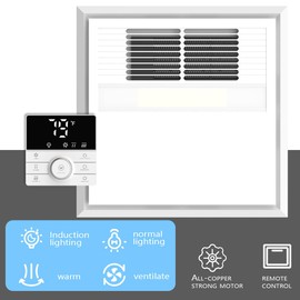 FLYINGFOX Bathroom Exhaust Fan with Light and Heater, DC Bathroom Ventilation Fan 180 CFM with Night Light 2 Sone