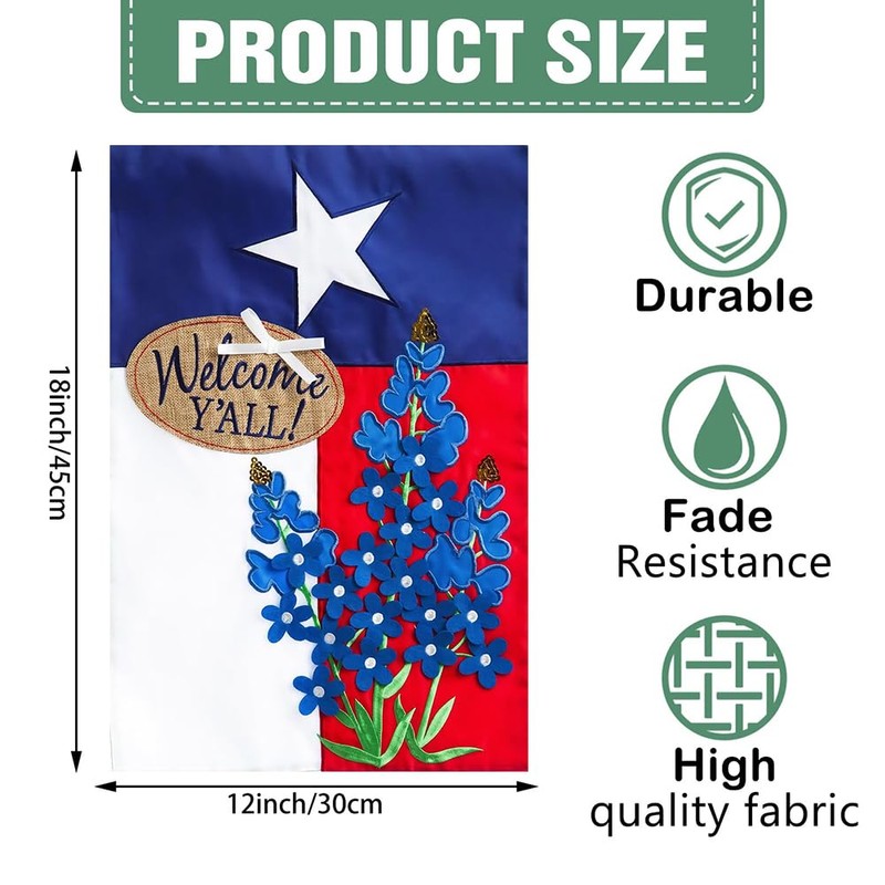DMERBYL Evergreen Blue Bonnets Applique Garden Flag, 12.5 x 18
