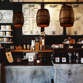 Newrays Antique Wood Wine Barrel Pendant Lamp Hanging Rustic Unique Kitchen Bar Ceiling Lamp Light Fixtures (XS)