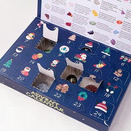 AMOYSTONE 24-Pack Advent Calendar with Assorted Crystals and Healing Stones Geographic Gemstones Mixed Series, Rocks Collection, Christmas Gifts for Kids, Adults and Teens,Women, Crystal Décor
