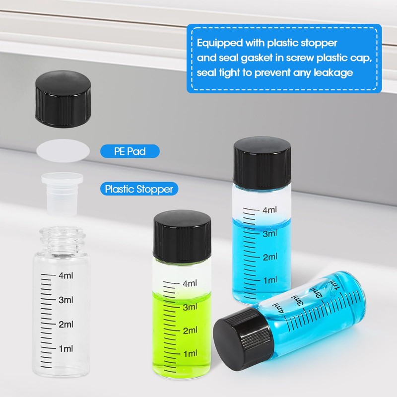 Cadbibe 4ml Clear Glass Graduated Vials with Screw Caps and