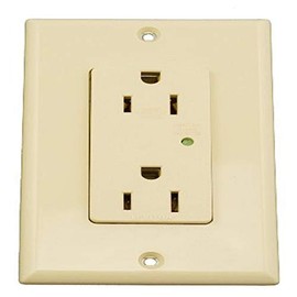 Leviton 5280-I 15-Amp, 125-Volt, Decora Plus Duplex Receptacle, Straight Blade, Industrial Grade, Surge with Indicator Light, Ivory