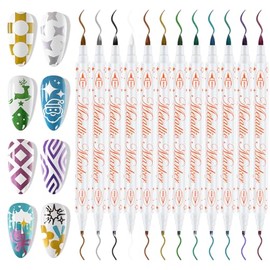 EBANKU 12 Colors Nail Art Pens Set, Double Ebded Nail Polish Pens Quick-Drying Nail Art Markers Acrylic Paint Nail Point Graffiti Dotting Liner Pen No Squeeze Needed