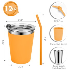 Vermida Stainless Steel Kids Cups with Lids and Straws Leakproof, 5 Pack 12oz Spill Proof Cup for Toddlers Kids Tumblers Unbreakable Sippy Cups with Straws for School, Outdoor (Multicolor)