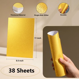 38 Sheets Gold Glitter Cardstock Paper, Thick Card for Invitations, Menus, Cards Making, Stationary Printing, Art Project, Scrapbook, Birthday Wedding Party Decoration