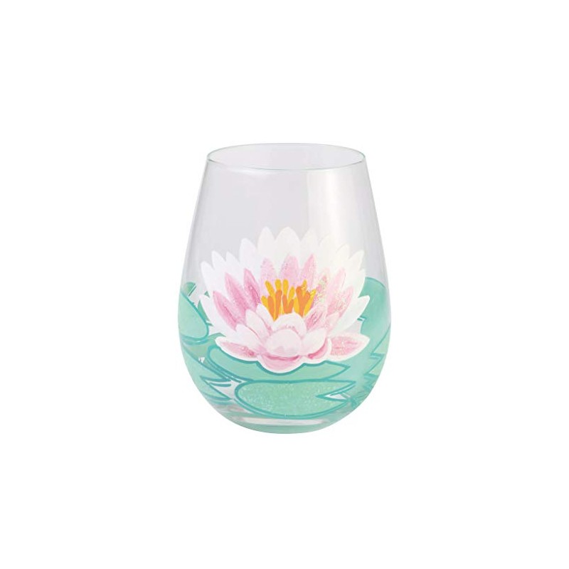 Enesco Designs by Lolita Lotus Hand-Painted Artisan Stemless Wine Glass,