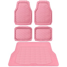 CAR PASS Heavy Duty Rubber Pink Car Floor Mats & Cargo Liners, Deep Dish All-Weather Trunk Mats Durable Anti-Slip 3D Rhombus Waterproof Trim to Fit Liner Universal Fit Auto,Sedan,SUV,Truck, Pink