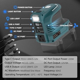Power Inverter for Kobalt 24V Battery, for Kobalt 220W Portable Power Supply Inverter, DC 24V to AC 110-120V Adapter with USB&Type-C&AC Outlet&LED Light(No Battery)