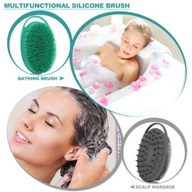 HAYSNA 2 Pack Silicone Body Scrubber, Silicone Loofah Double-Sided Body Brush,Silicone Shower Scrubber and Scalp Massager Shampoo Brush for Sensitive Kids Women Men All Kinds of Skin (Green & Gray)