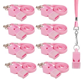 Biiange Pink Whistle, Plastic Whistle, Whistle with Lanyard, for Outdoor Activities, Coach Trainning Whistles Party Whistles for Sports and Parties Gift (8Pcs)
