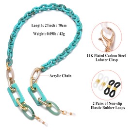 Cosace Acrylic Eyeglass Chain Glasses Chain for Women Eye Glasses Holders Around Neck Eyeglass Chains for Women EC-TurquGreen